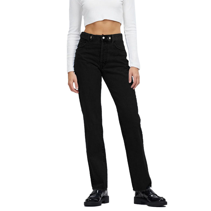 Women high-waisted straight-cut jeans made of rigid denim with raw hem Mune Fashion