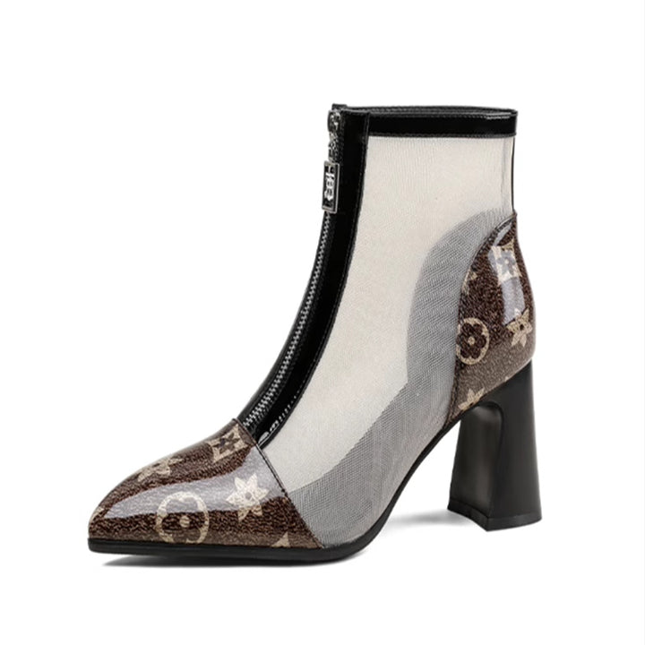 Women Elegant Mesh Ankle Boots with Block Heel Mune Fashion