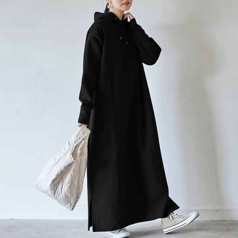 Women’s oversized hoodie maxidress with straight cut and side slit Mune Fashion