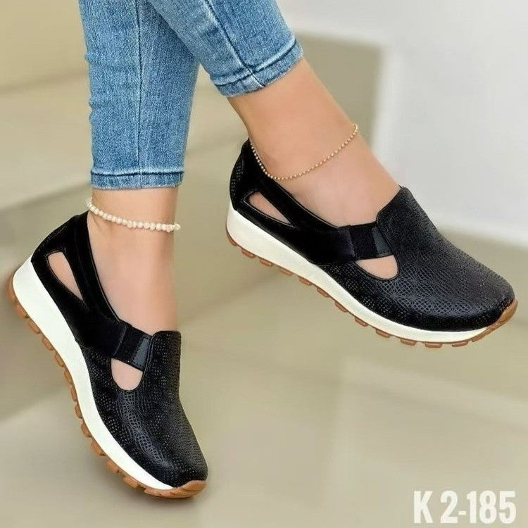 Women's breathable slip-on wedge sneakers made of synthetic leather with cut-outs and padded comfort sole Mune Fashion