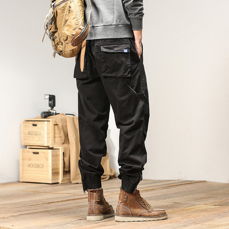Men's Tapered Utility Cargo Pants in Jogger Style with Elastic Comfort Waistband, Patch Pockets and Ankle Zipper Mune Fashion