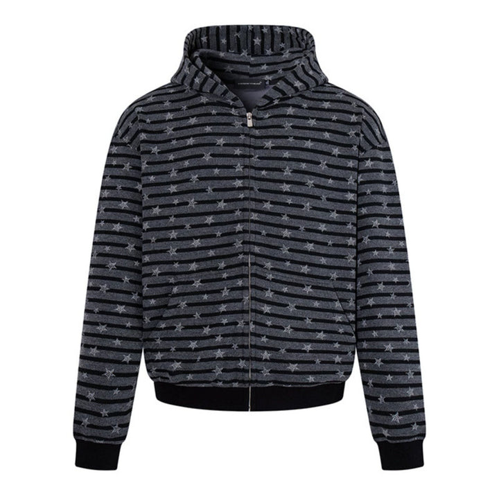 Women Casual Hooded Zip Jacket in Striped Jacquard with Star Structure Mune Fashion