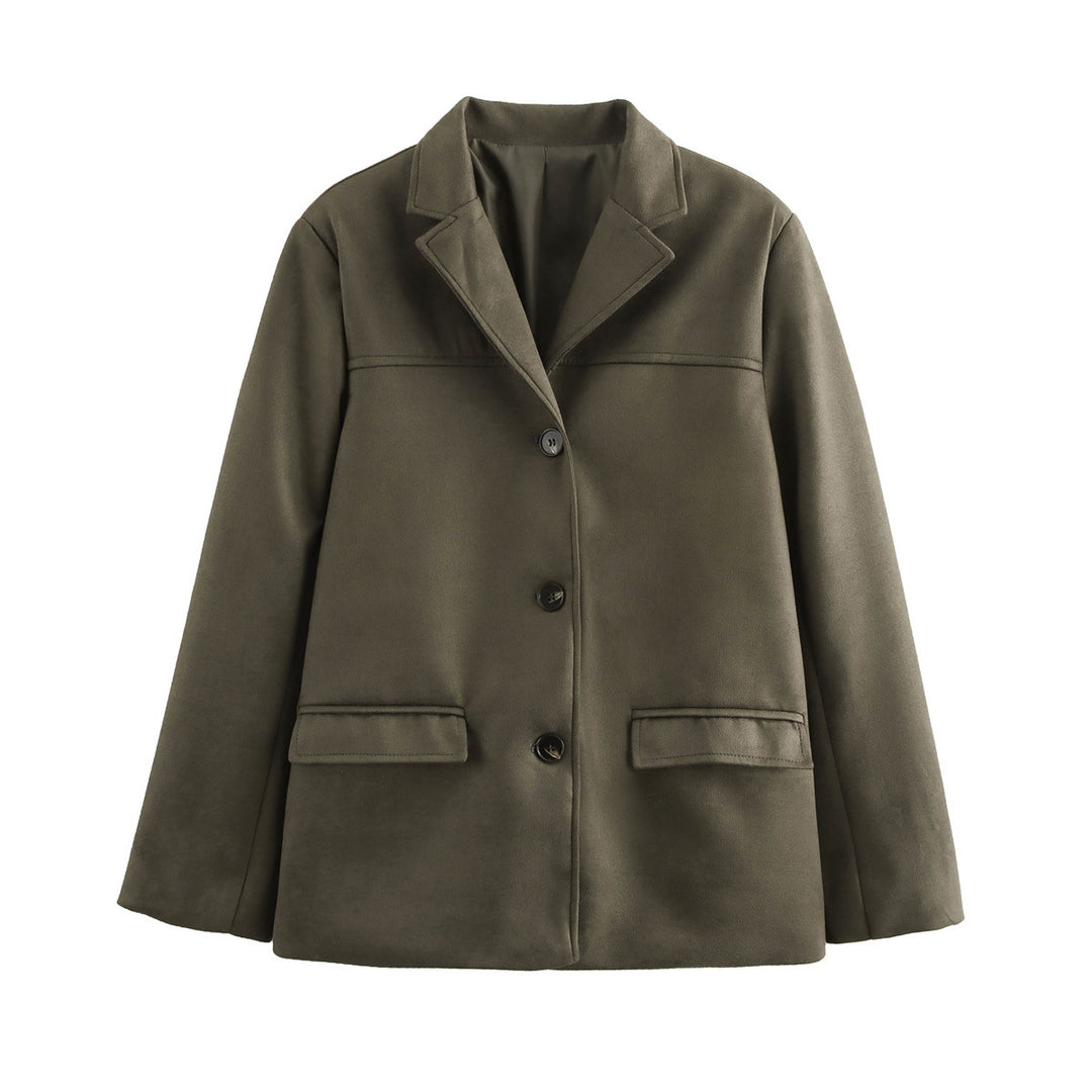 Ladies elegant velvet look blazer jacket with lapel collar and patch pockets Mune Fashion