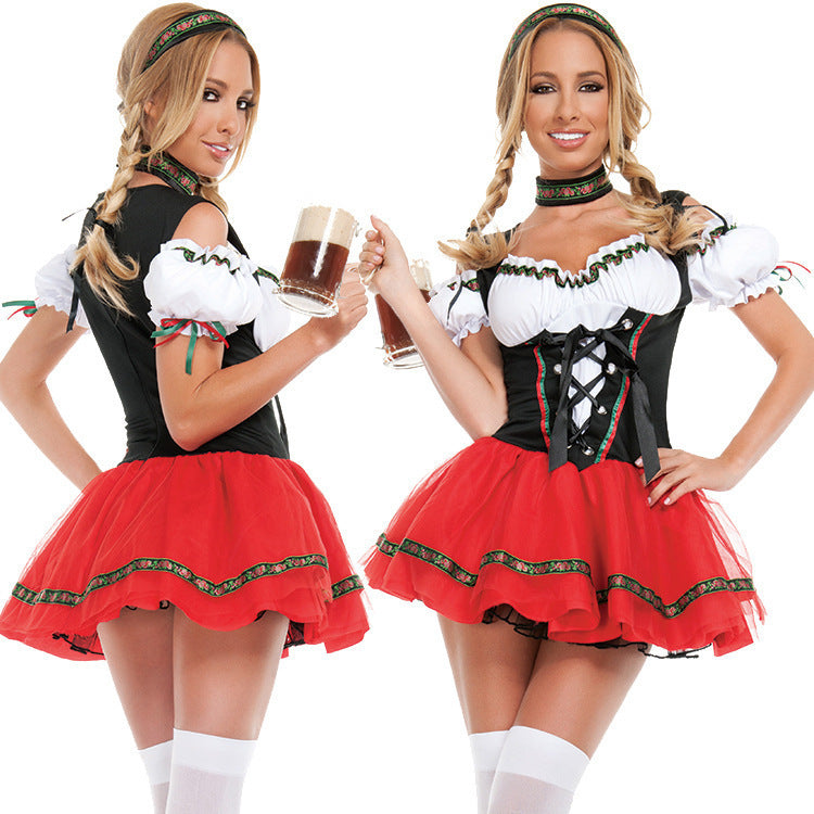 Ladies trendy Oktoberfest mini traditional dress with laced bodice and layered tulle skirt Mune Fashion