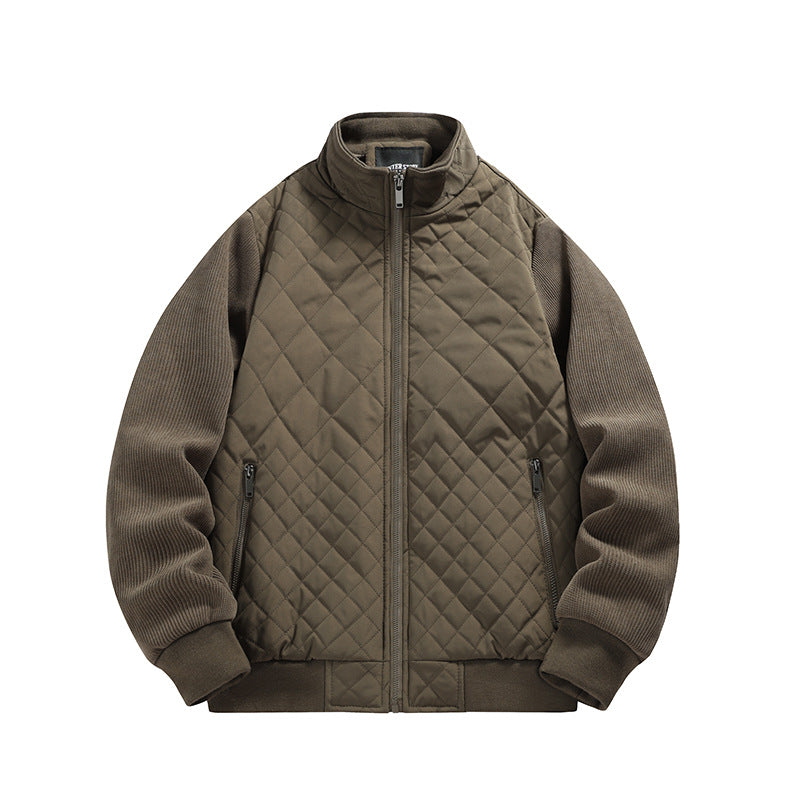 Men's quilted hybrid jacket with stand-up collar and knitted sleeves Mune Fashion