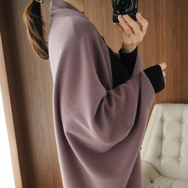 Women Longer Open Cashmere-Look Knit Wrap with Dropped Sleeve Mune Fashion