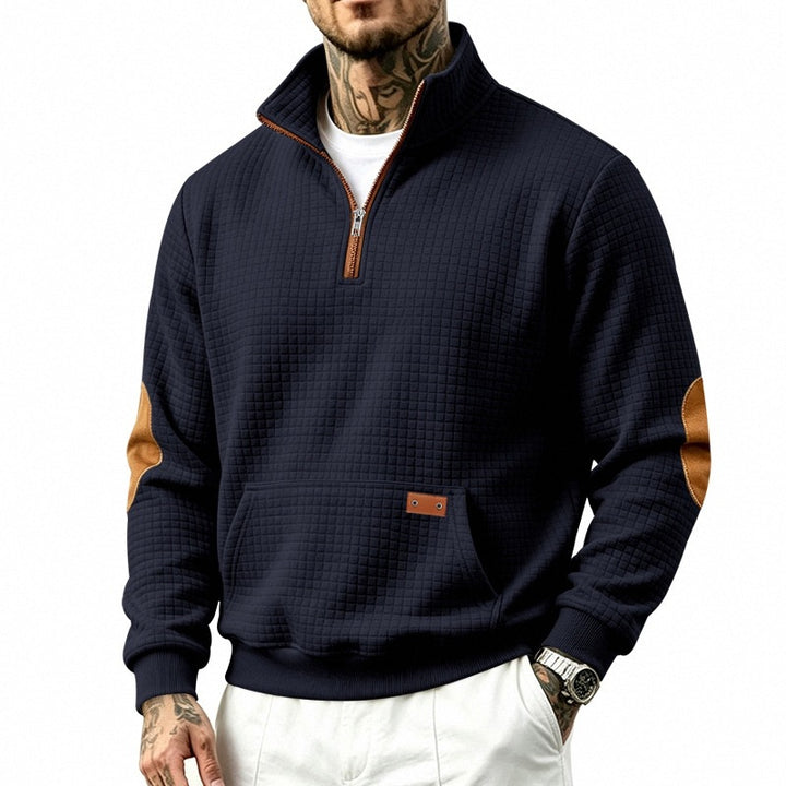Men's waffle texture fleece pullover with stand-up collar, kangaroo pocket and contrast trim Mune Fashion