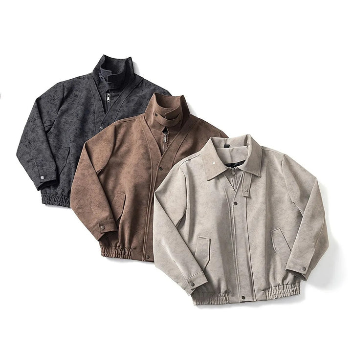 Men's Boxy Transitional Jacket with Suede Look, Concealed Zipper & Variable Collar Mune Fashion
