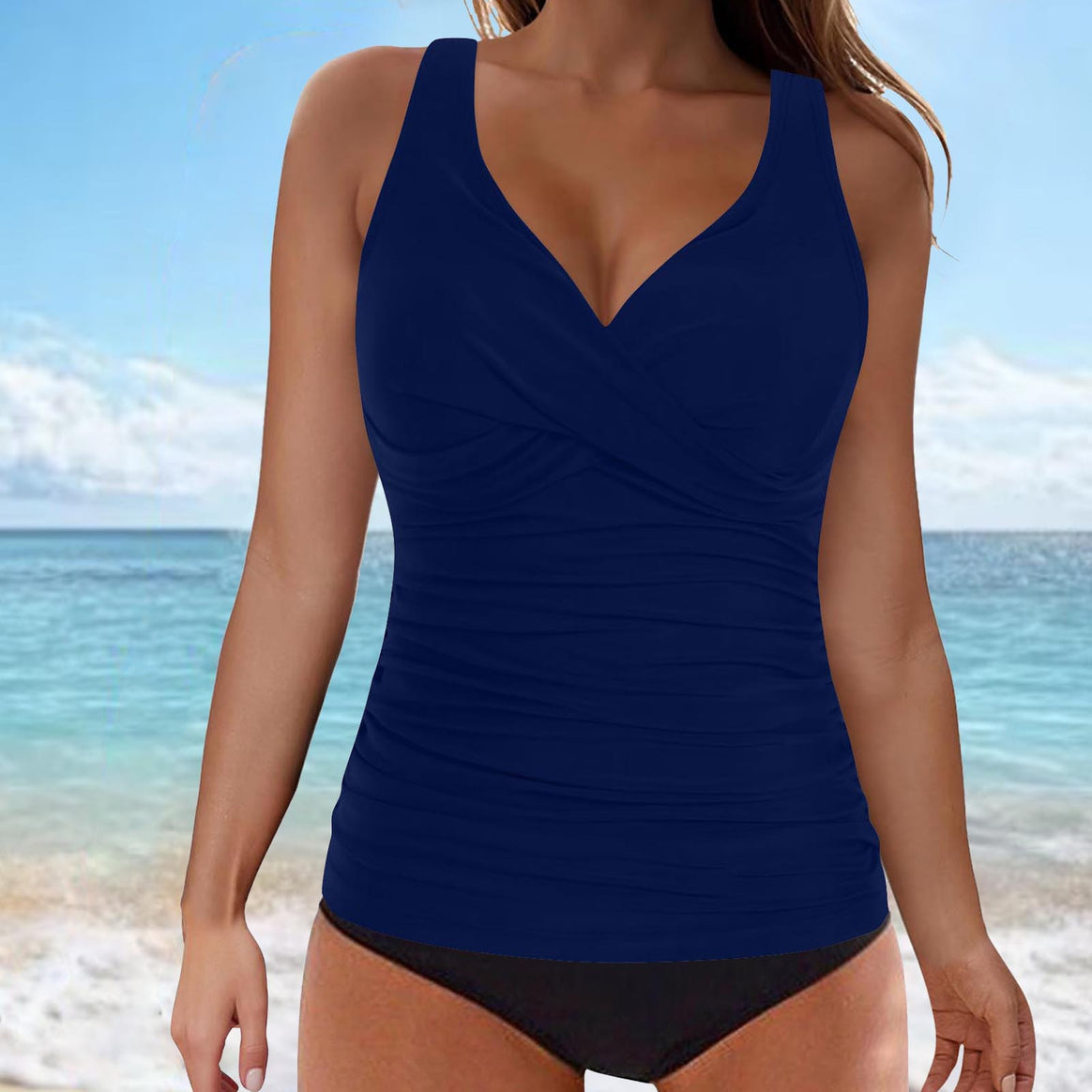 Ladies elegant wrap swim top with ruffles Mune Fashion