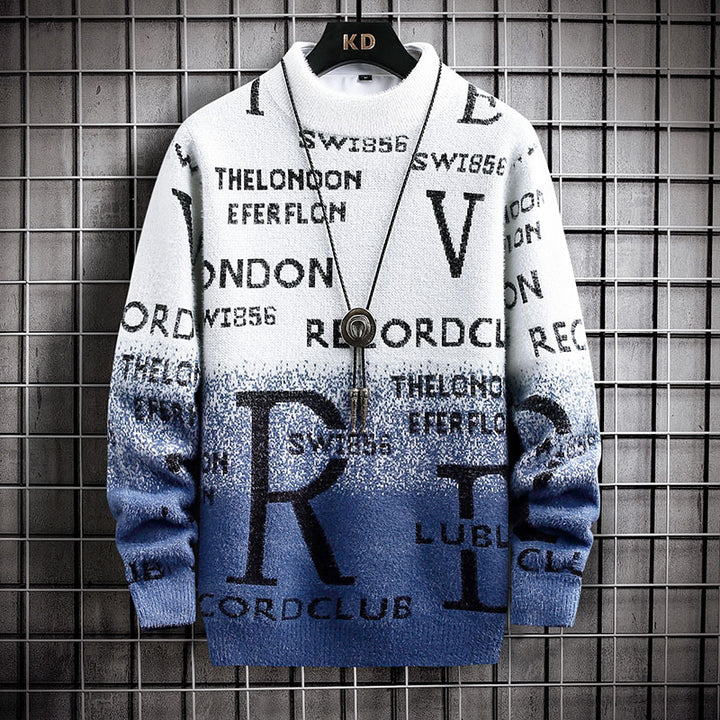 Men's patterned crew neck sweater made of soft textured knit with gradient and all-over print Mune Fashion