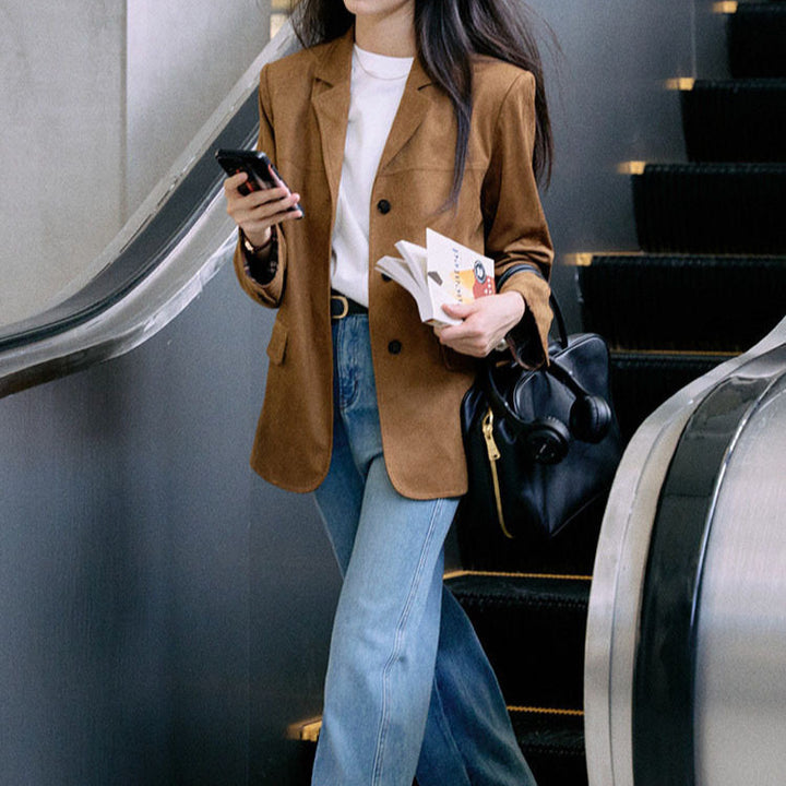 Women Fashionable Wool Blazer with Deep V-Neck Mune Fashion