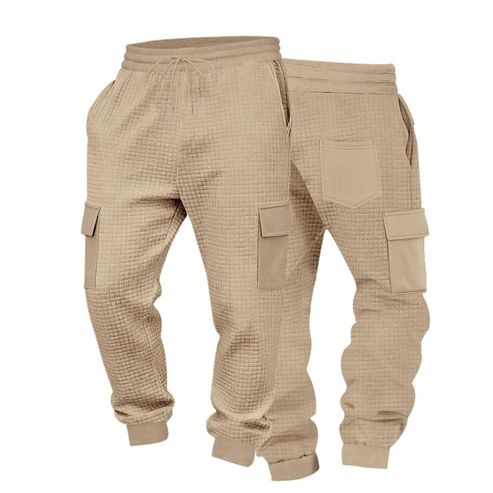 Men's Textured Waffle Cargo Joggers with Elastic Waistband and Multifunctional Pocket Design Mune Fashion