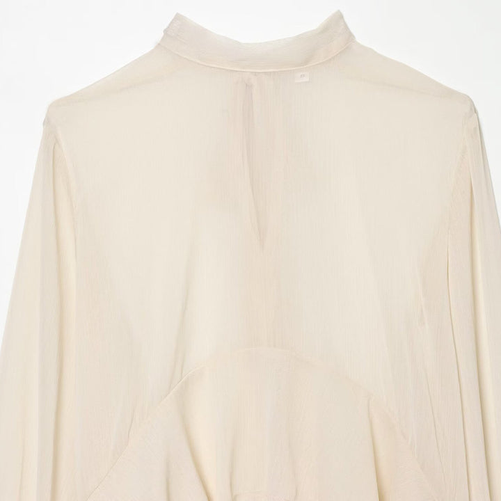 Women's Transparent Chiffon Blouse with Ruffled Back and Bell Sleeves Mune Fashion