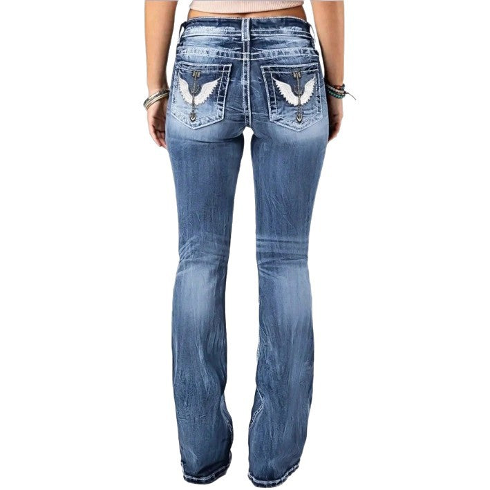 Women mid-rise bootcut jeans with vintage wash, light stretch and five-pocket design Mune Fashion