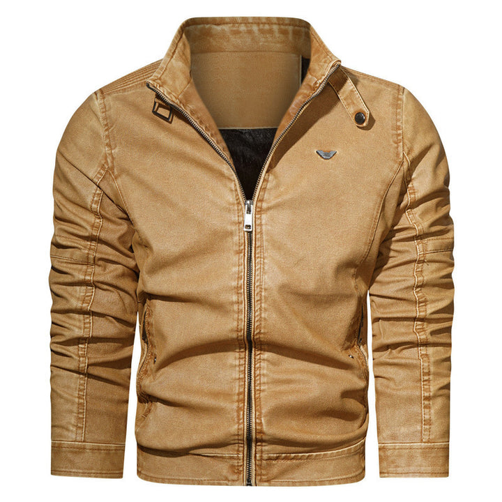 Men's Tailored Jeans Look Bomber Jacket with Stand Collar and Textured Quilting Mune Fashion