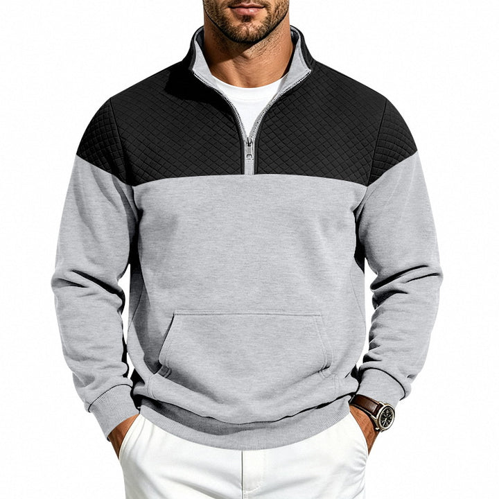 Men's half-zip sweatshirt with quilted shoulder yoke and kangaroo pocket Mune Fashion
