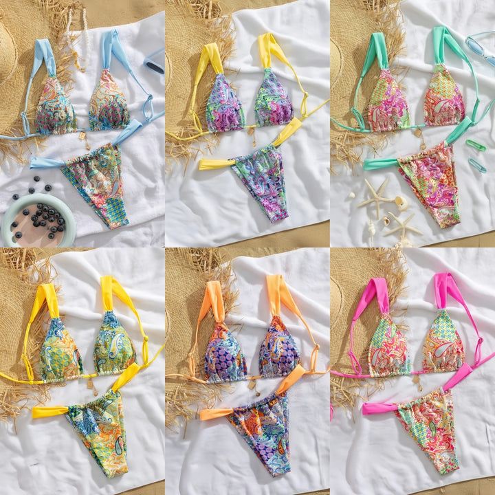 Women's triangle bikini with colorful paisley pattern and adjustable straps Mune Fashion