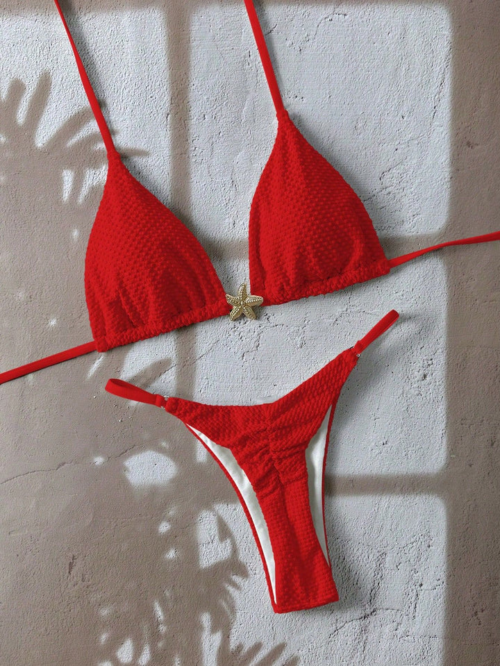 Women's triangle bikini with textured fabric and maritime details Mune Fashion