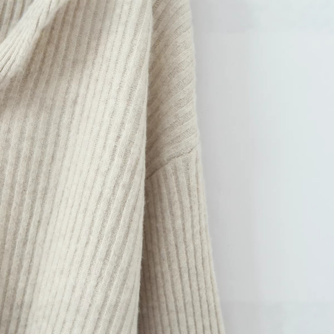 Women Ribbed Knit Two-Piece with Wide V-Neck, Long Scarf and Palazzo Pants Mune Fashion