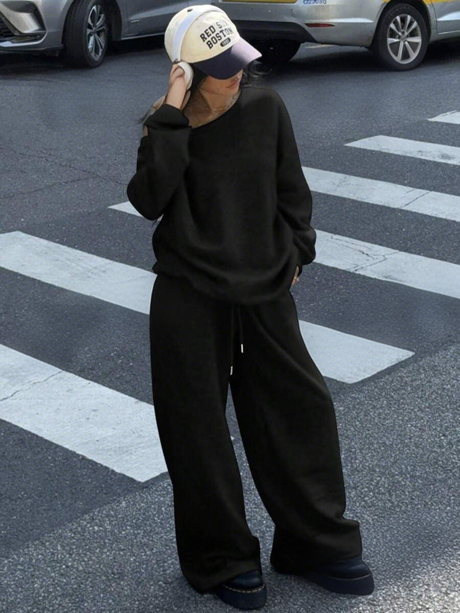 Ladies casual lounge set made of cotton blend with wide leg Mune Fashion