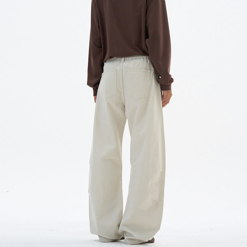 Women Wide High-Waisted Canvas Pants with Elastic Back Waistband and Utility Seams Mune Fashion