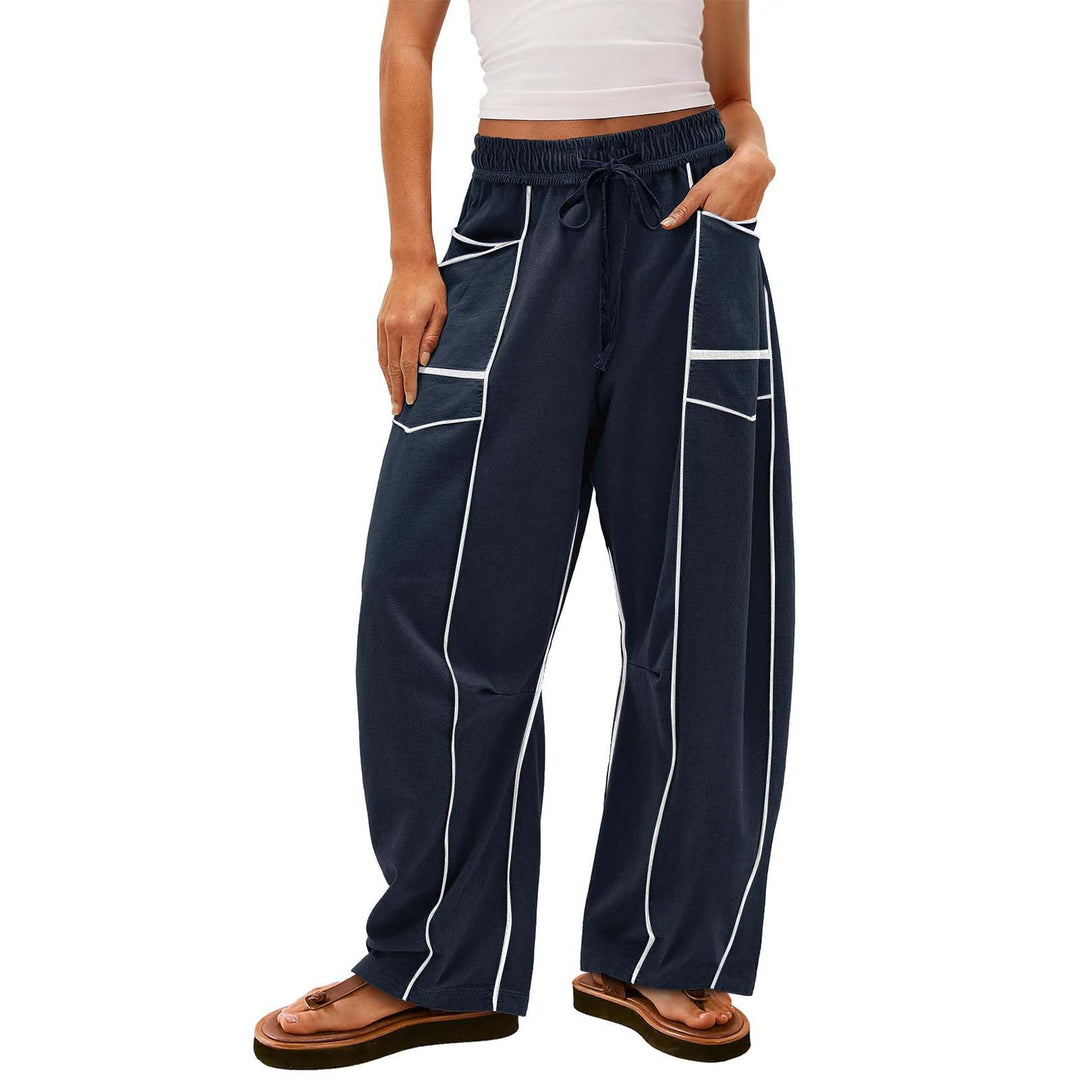 Women’s wide lounge pants with drawstring, contrast piping, and cargo pockets Mune Fashion