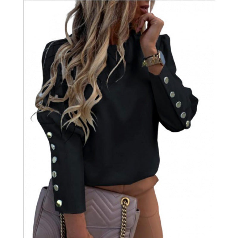 Women's Lightweight Blouse with Leopard Print, Balloon Sleeves and Decorative Button Placket Mune Fashion