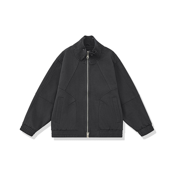 Unisex Boxy Knit Mix Transition Jacket with High Ribbed Collar and Elastic Hem Mune Fashion