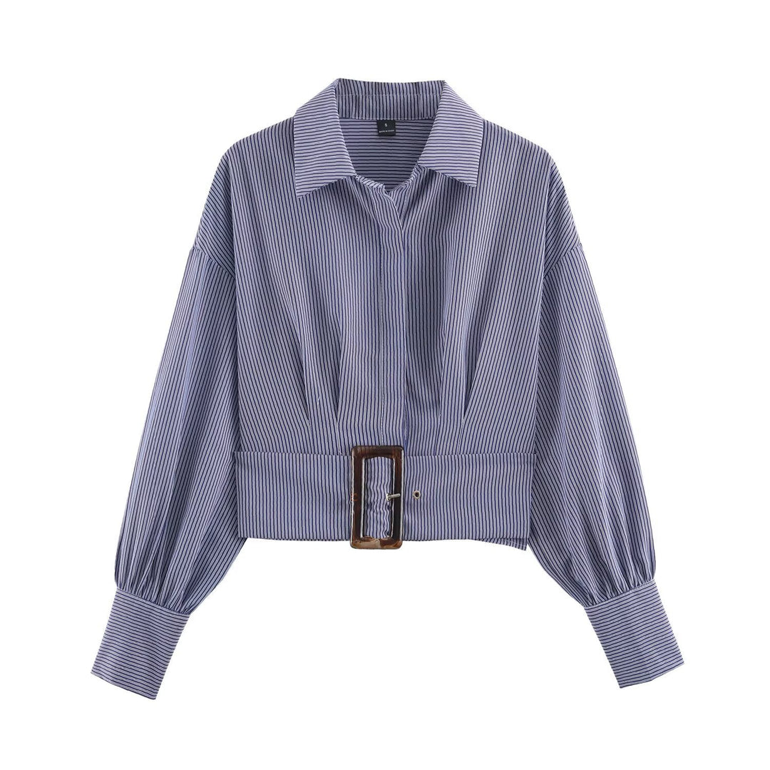 Women Cropped Shirt Blouse with Wide Waistband and Oversized Sleeves Mune Fashion