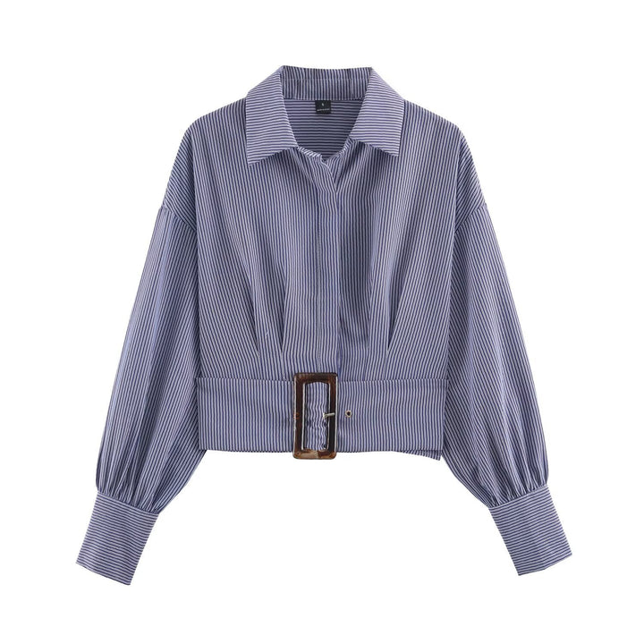 Women Cropped Shirt Blouse with Wide Waistband and Oversized Sleeves Mune Fashion