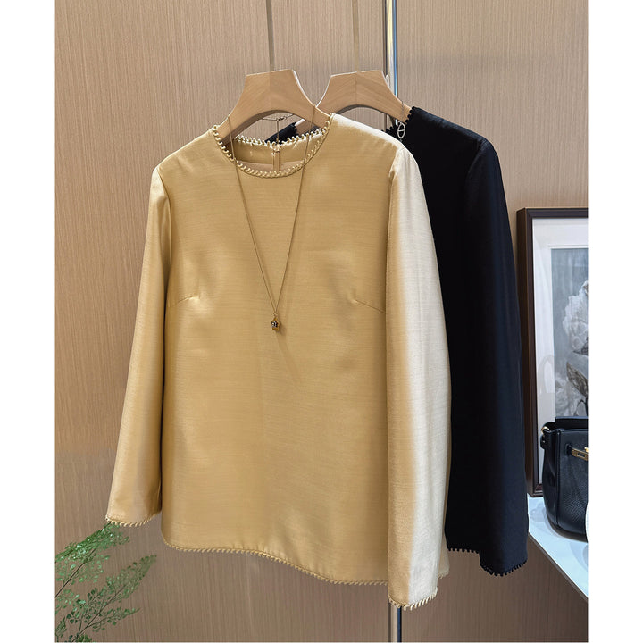 Women's Elegant Long Sleeve Blouse with Ruffled Collar Drune
