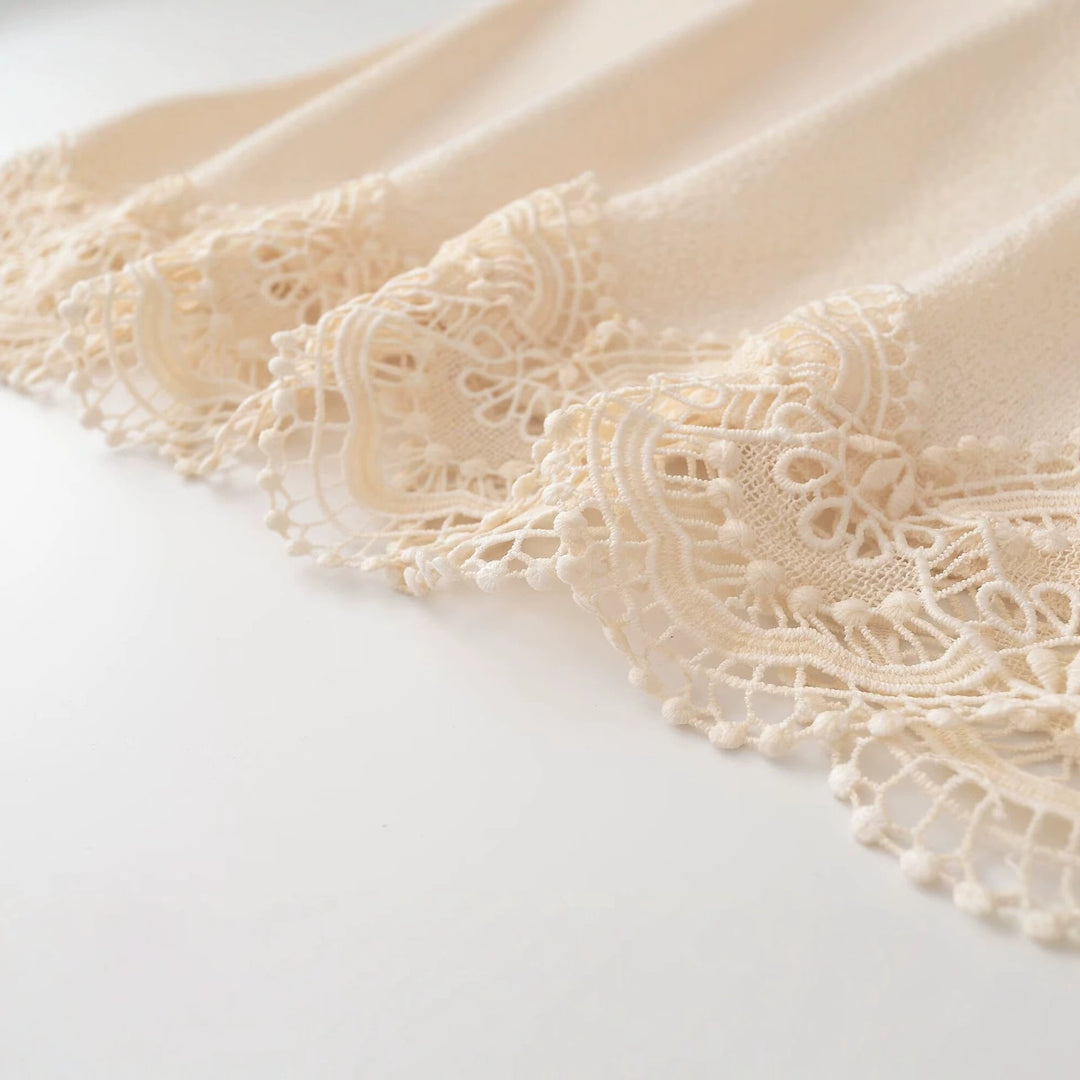 Women's fine knit sweater with lace trim and scalloped edge Mune Fashion