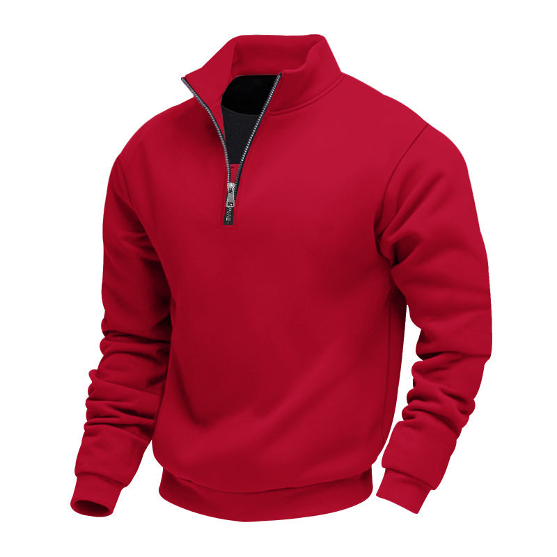 Men's half-high zipper sweatshirt with stand-up collar, soft fleece lining, and elastic cuffs Mune Fashion