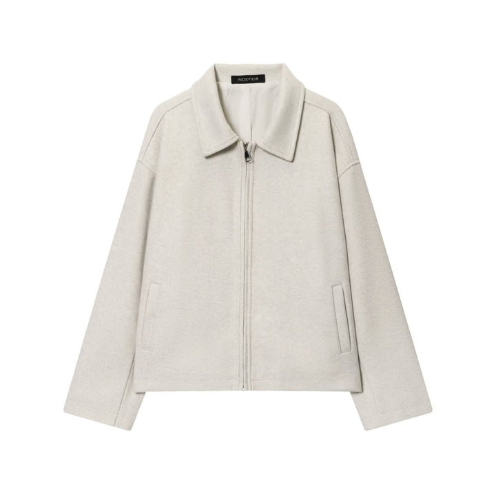 Women Boxy Wool Blend Blouson Jacket with Zipper and Shirt Collar Mune Fashion
