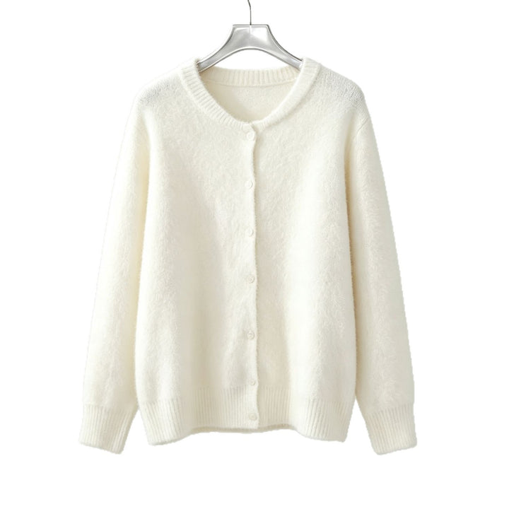 Ladies round neck cardigan with soft flormix, button closure and ribbed cuffs Mune Fashion