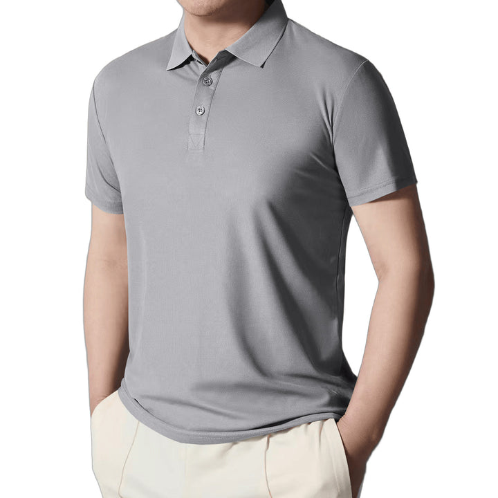 Men's fitted short-sleeve polo shirt made of stretchy jersey with shirt collar and short button placket Mune Fashion