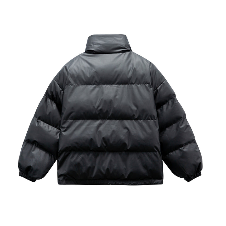 Unisex Boxy padded oversized puffer jacket with stand-up collar and statement patch details Mune Fashion