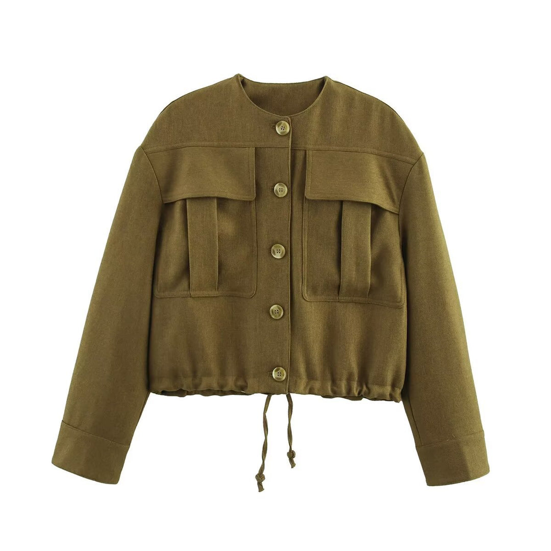 Women's Cropped Field Jacket with applied flap pockets and drawstring Mune Fashion