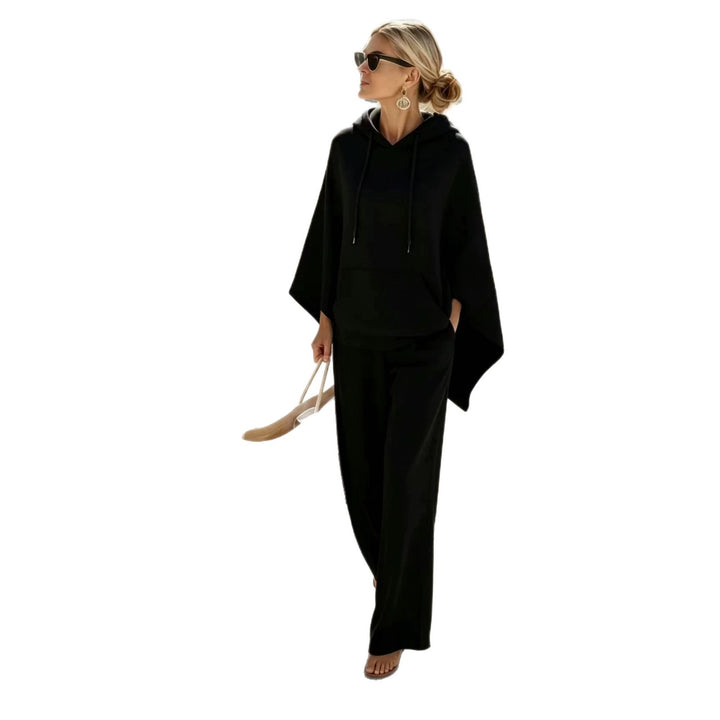 Women's casual hoodie poncho and wide-leg pants lounge set made of soft sweat fabric Mune Fashion