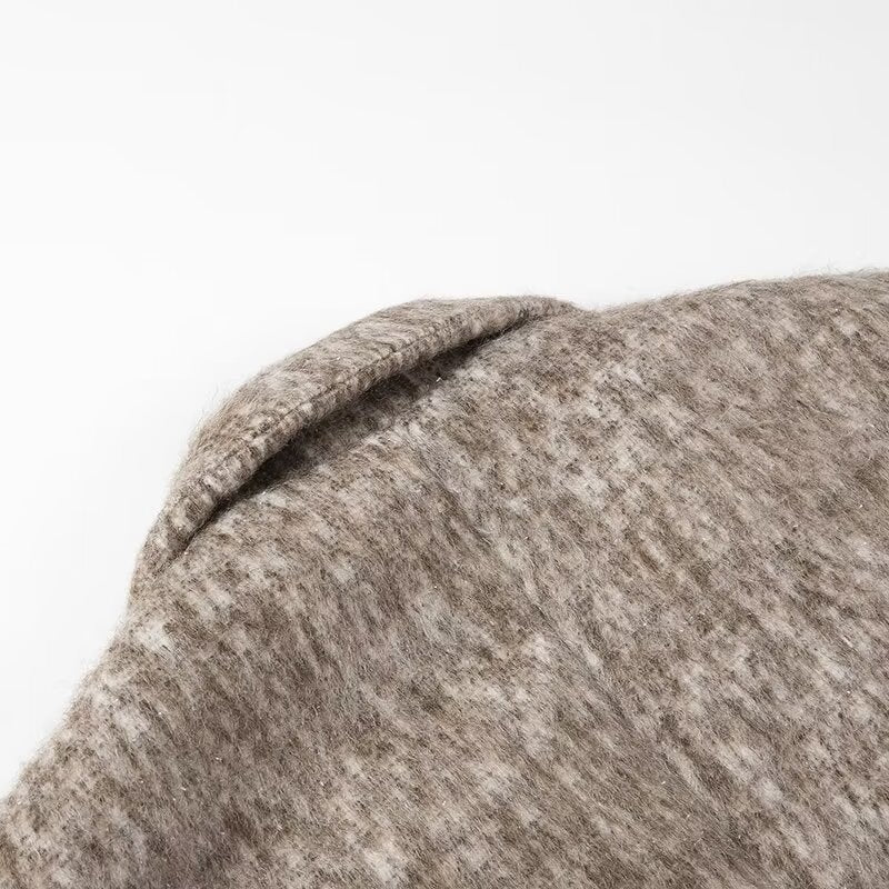 Women's Boxy Wool Blend Blazer Coat with Boucle Structure, Notched Lapel and Flap Pockets Mune Fashion