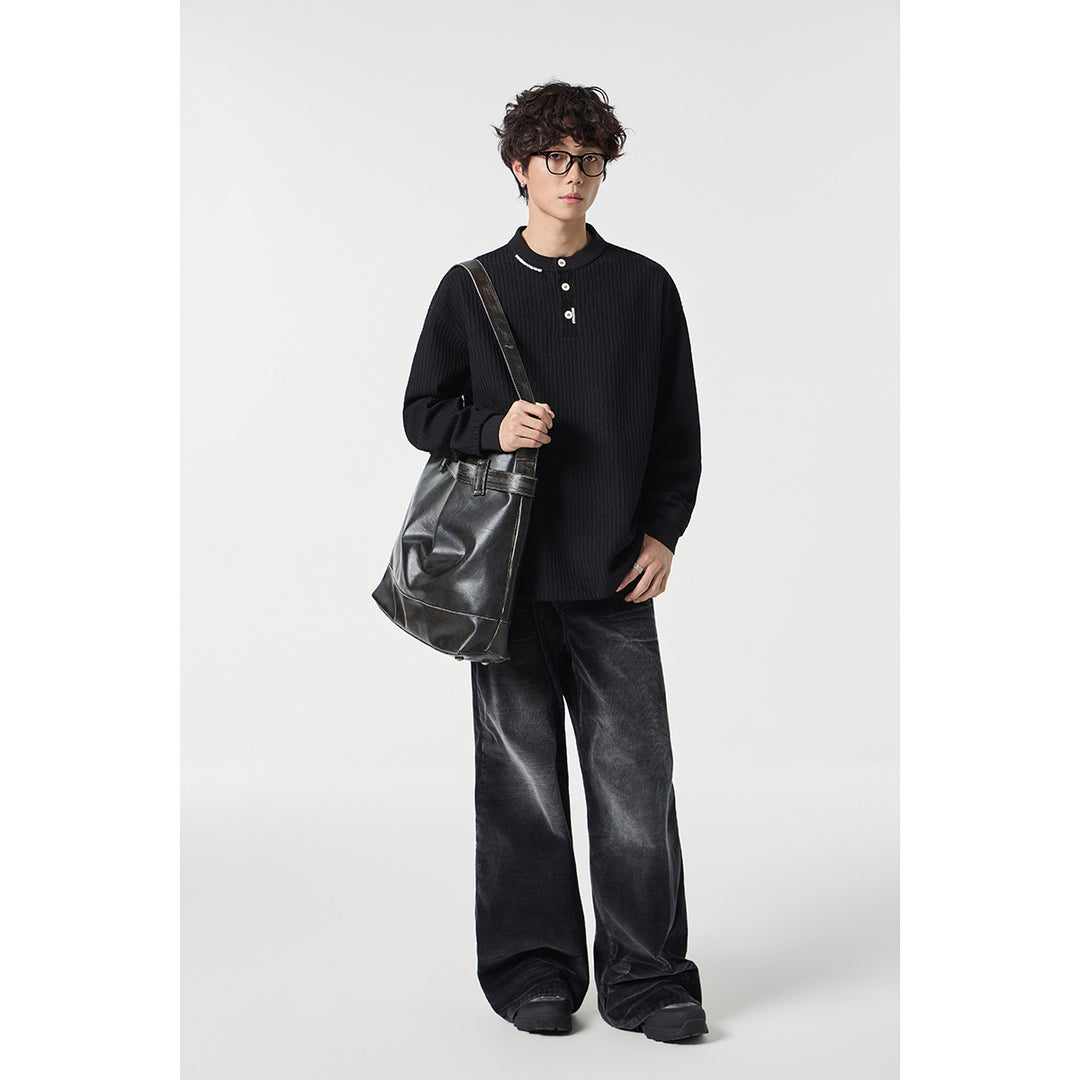 Unisex Ribbed Oversized Henley Sweater with Button Placket Mune Fashion