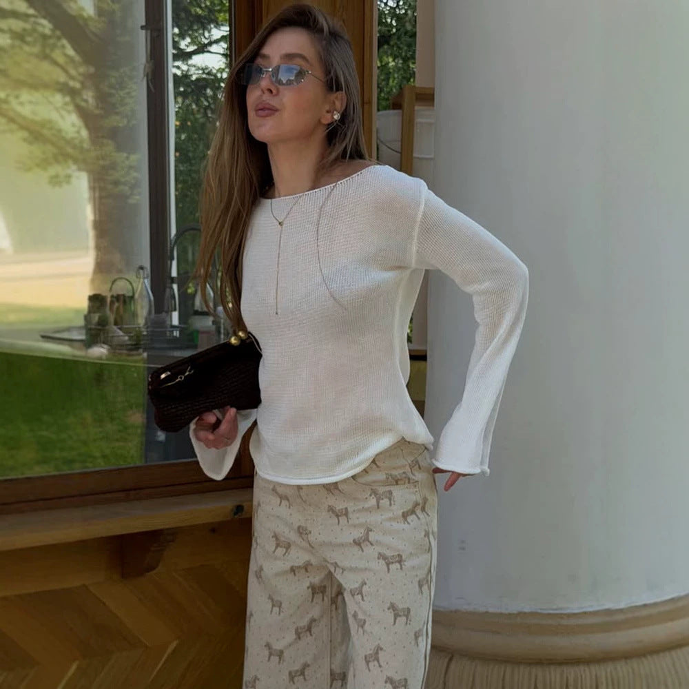 Women's chunky knit pullover with wide boat neck & extra wide trumpet sleeves Mune Fashion