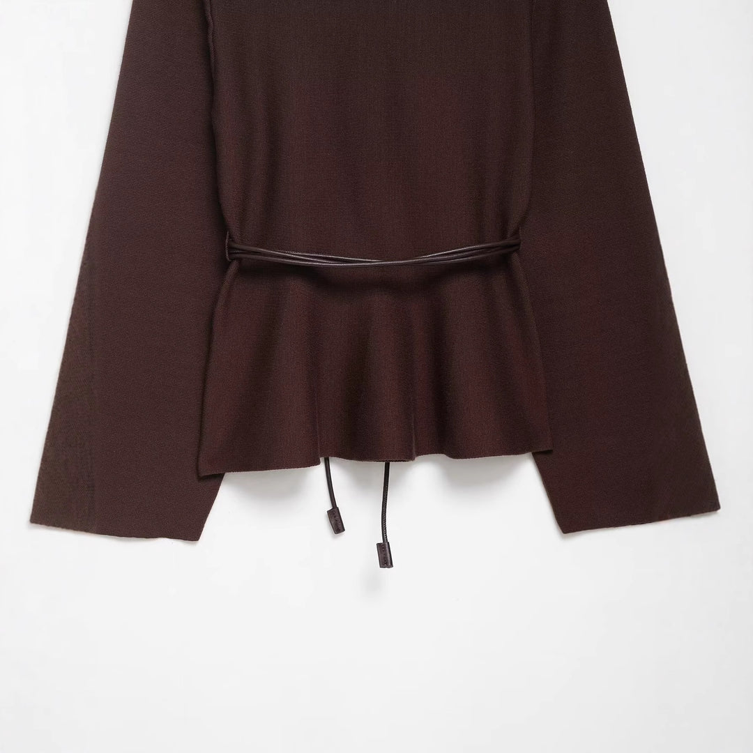 Women's Crossed Knit Cardigan with Waistband and Kimono Sleeves Mune Fashion