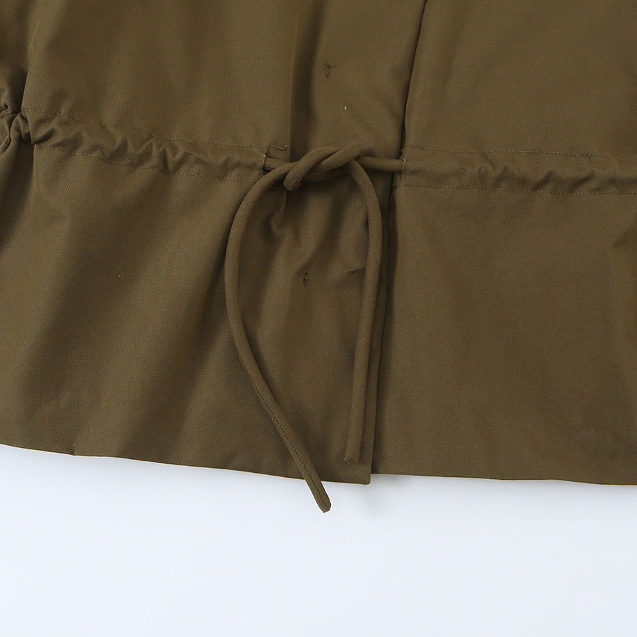 Women's short jacket with drawstring waist, high stand-up collar, and asymmetric button placket Mune Fashion