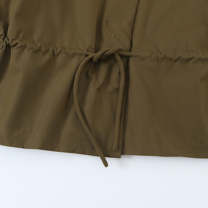 Women's short jacket with drawstring waist, high stand-up collar, and asymmetric button placket Mune Fashion