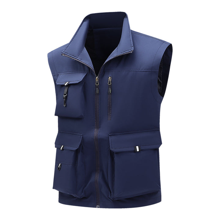 Men's Multifunctional Outdoor Utility Vest with Multiple Cargo Pockets and Stand Collar Mune Fashion