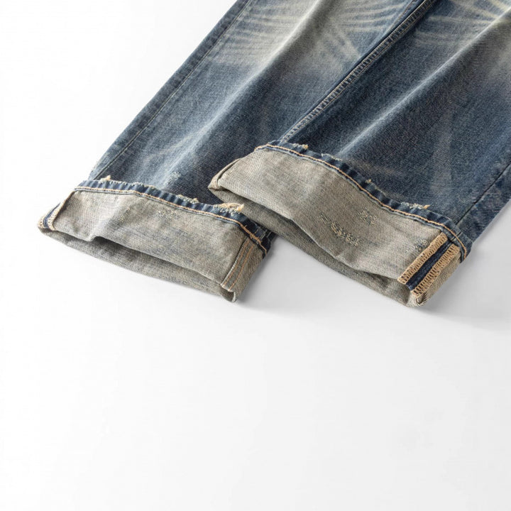 Men's loose vintage jeans with high waist and pronounced used wash Mune Fashion