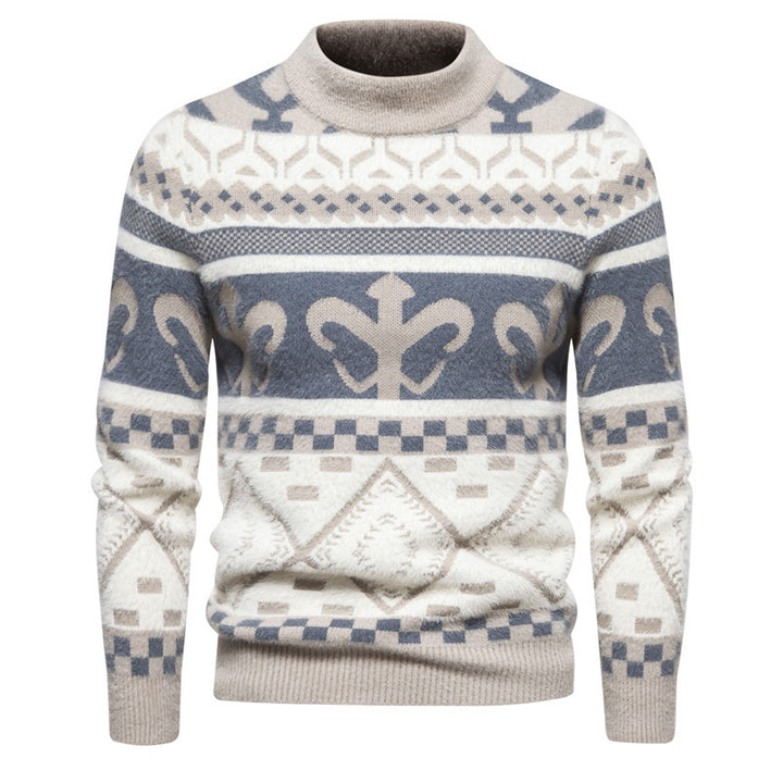 Men's fine-knit mock neck sweater with jacquard pattern and ribbed cuffs Mune Fashion