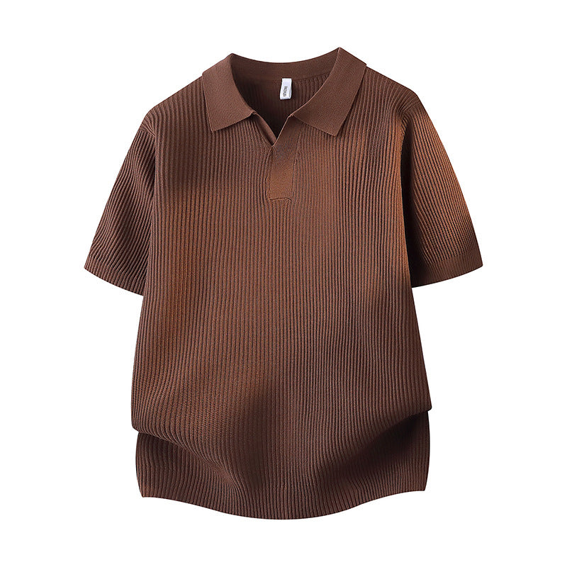 Women Fashionable Short Sleeve Polo Shirt with Ribbed Texture Mune Fashion