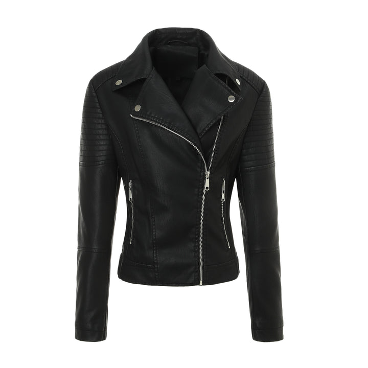 Ladies Tailored Biker Jacket made of Leatherette with Quilted Shoulder Area and Asymmetrical Zipper Mune Fashion